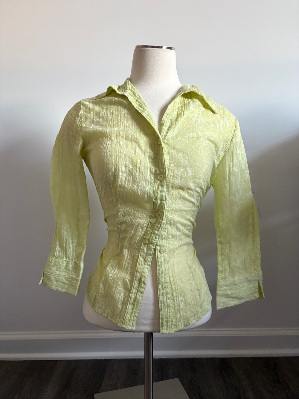 Apt. 9 Light Green Floral Paisley Button-Up Blouse | S